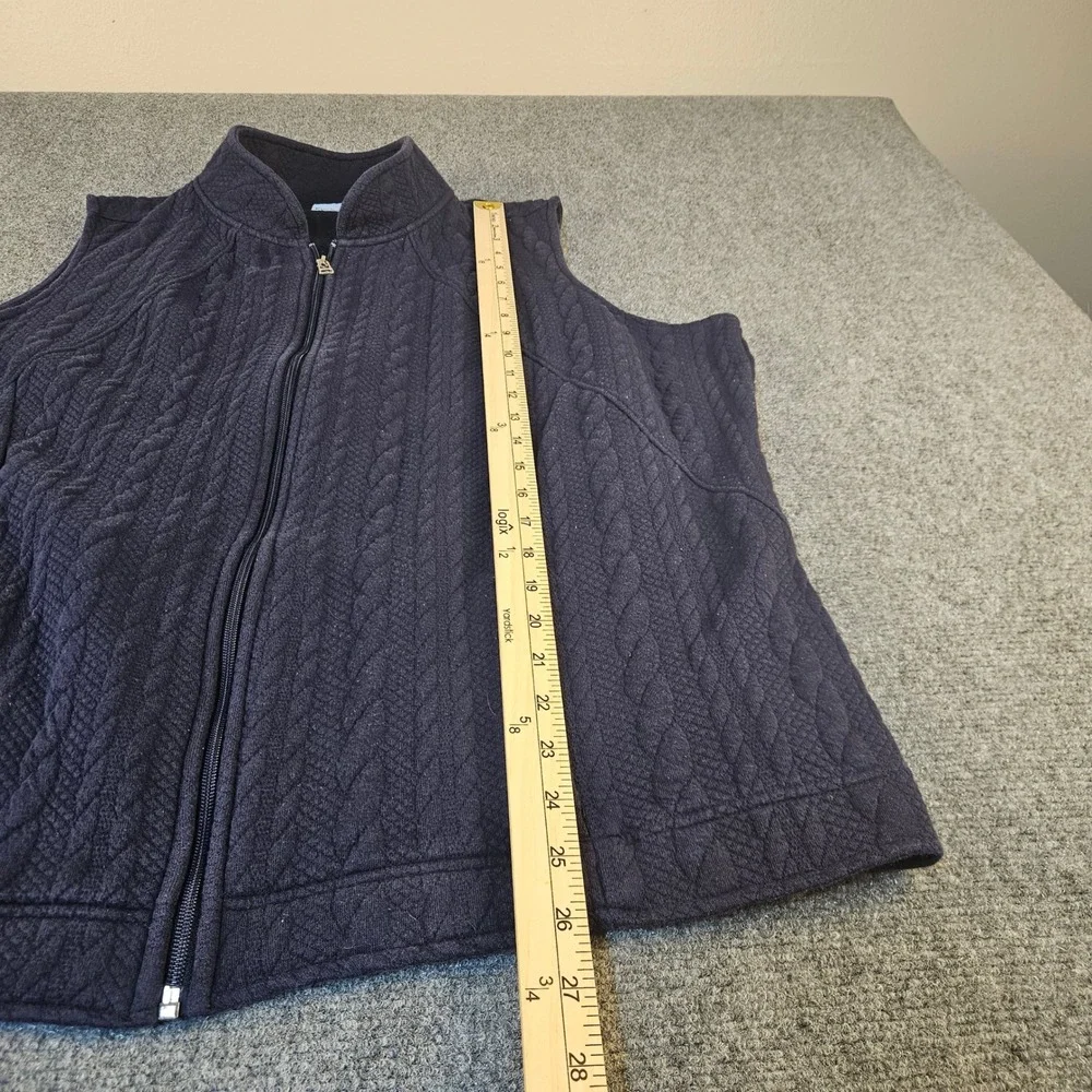Kim Rogers Curvy Navy Blue Quilted‎ Cable Knit Full Zip Vest Plus Size 1X